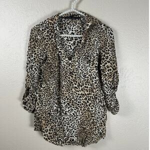 Zara Cheetah Print Top Size XS Animal Jungle Cat Lightweight Long Sleeve Blouse